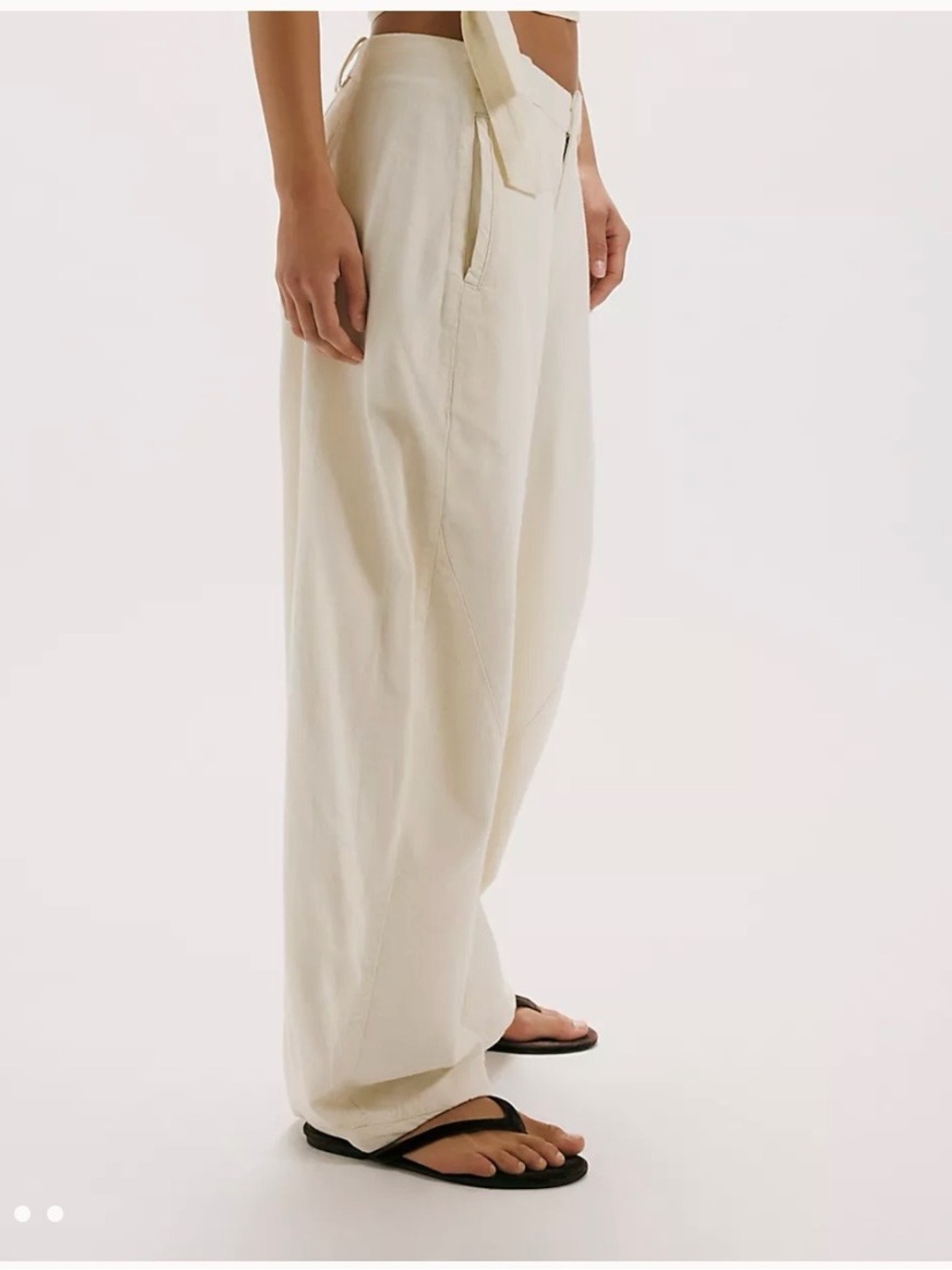 Free People Cream Wide-Leg Trousers with Belt - Picture 3 of 5
